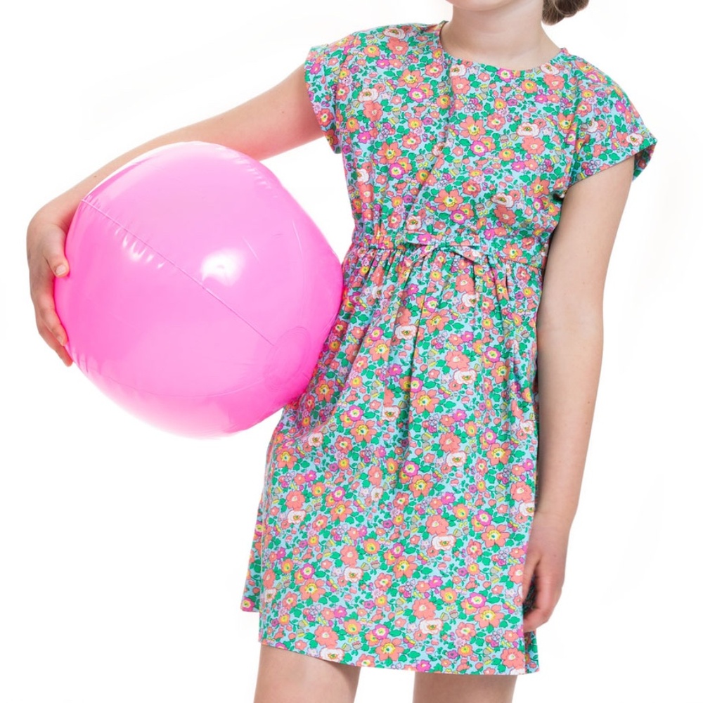 Girls' Floral Casual Dress in Teal and Pink